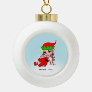 Cerámica Tipo Bola Adorable Hada de Navidad Elfo Adorno de Metal