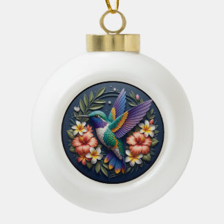 Cerámica Tipo Bola Adorno de Colibrí Tropical – Floral Colorido