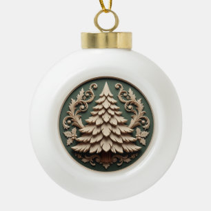 Cerámica Tipo Bola Adorno de Navidad 2025 – Estilo de Madera Tallada