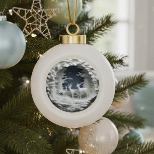 Cerámica Tipo Bola Adorno de Navidad de Ciervo del Bosque Invernal