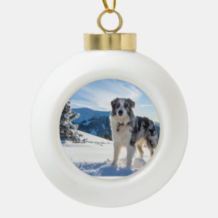 Cerámica Tipo Bola Adorno de Perro en la Nieve