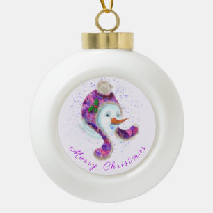 Cerámica Tipo Bola Adorno Navideño de Muñeco de Nieve Feliz