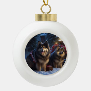 Cerámica Tipo Bola Adorno navideño de trineo nevado con Lapphund finl