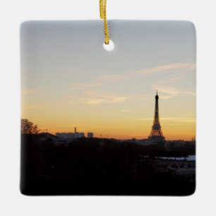 Cerámica Torre Eiffel de París al atardecer adorno de Navid