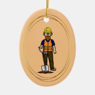 Cerámica Trabajador de la Construcción Barbudo con Adorno d