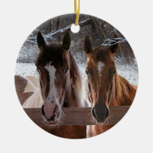 Cerámica Un adorno de invierno con dos caballos