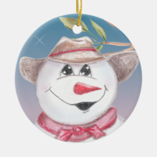 Cerámica Vaquero hombre de nieve con un adorno ilustrado co