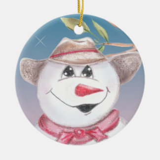 Cerámica Vaquero hombre de nieve con un adorno ilustrado co