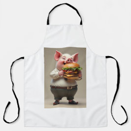 Cerdo comiendo un delantal de hamburguesa