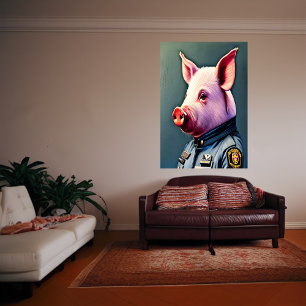 Cerdo con uniforme policial   Poster de arte de IA