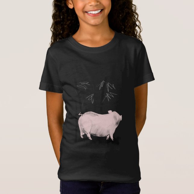 Cerdo de dibujo original y camiseta Chica de bambú (Anverso)