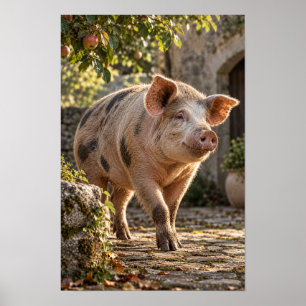 Cerdo de granja manchado en arte mural de animales