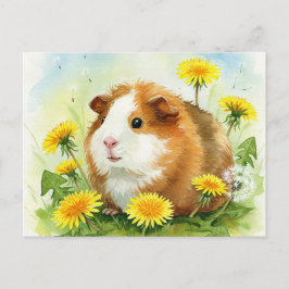 Cerdo de Guinea con diente de león postal
