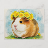 Cerdo de Guinea con tarjeta postal de Dandelions
