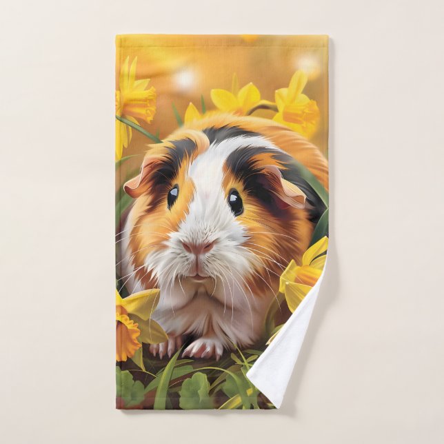 Cerdo De Guinea Entre Los Daffodils (Toalla de mano)