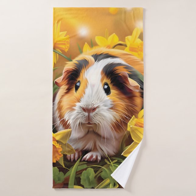Cerdo De Guinea Entre Los Daffodils (Toalla de baño)