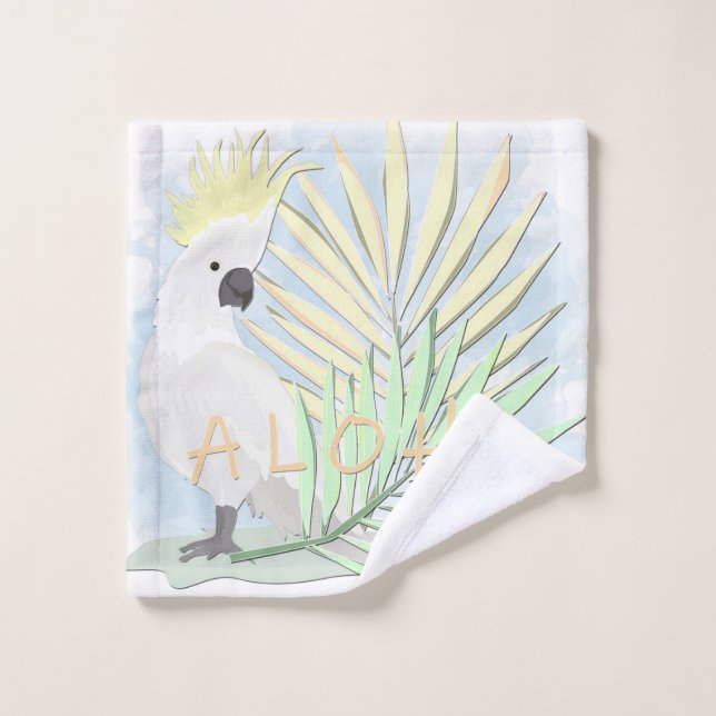 Cerdo de loro blanco con hojas de palma. (Toallita)