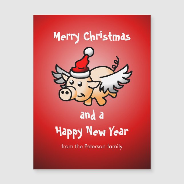Cerdo de Navidad Volador Tarjeta Magnética (Anverso)