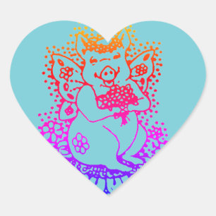 CERDO DE VUELO, PEGATINAS DE COLOR DE FLORES Hrt, 