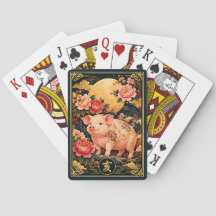 Cerdo del Zodiaco Chino con Cartas de Juego de Lun