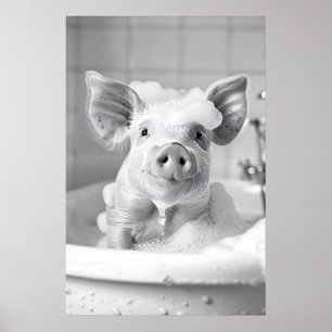 Cerdo Divertido en Bañera Imprimir Arte de Baño de