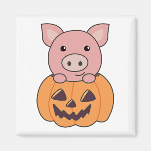 Cerdo En Calabaza Dulces Cerdos Feliz Imán Hallowe