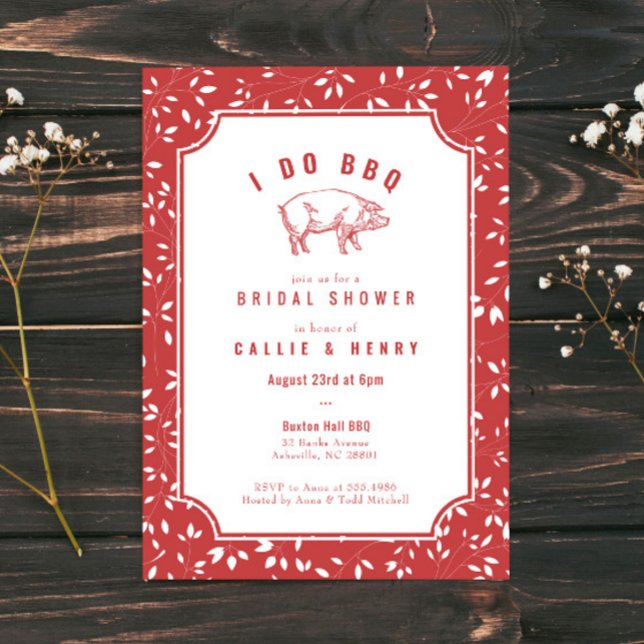 Cerdo floral rojo Hago BBQ Invitación a ducha de n (Subido por el creador)