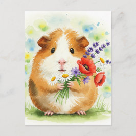 Cerdo guineano con tarjeta de flores