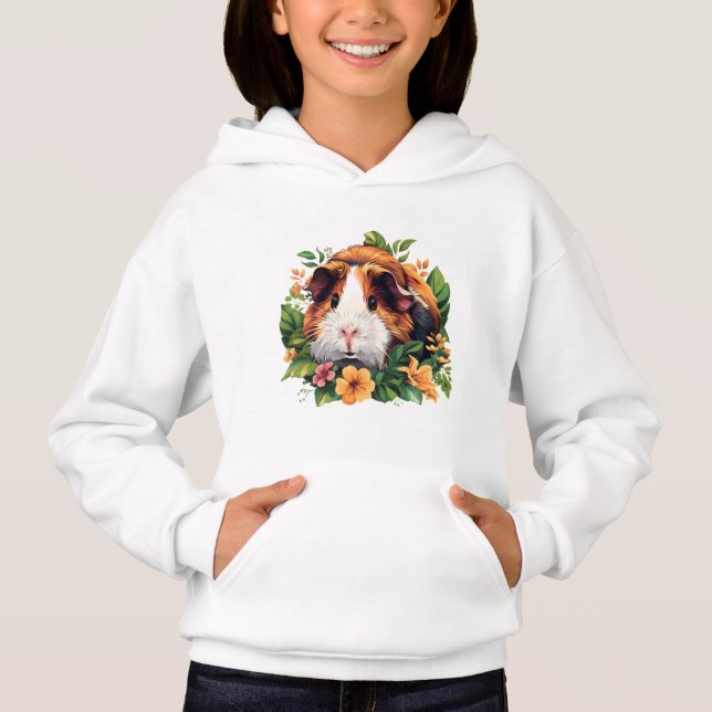 Cerdo guineano entre Chicas de flores Hoodie (Anverso)
