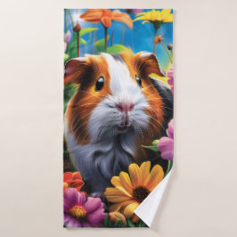 Cerdo guineano entre flores vibrantes