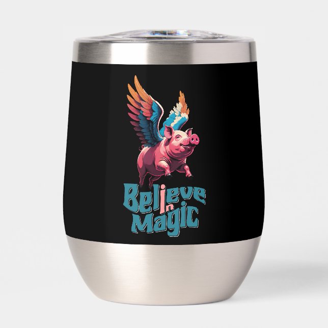 Cerdo lindo con alas coloridas | Creer en la magia (Frente)