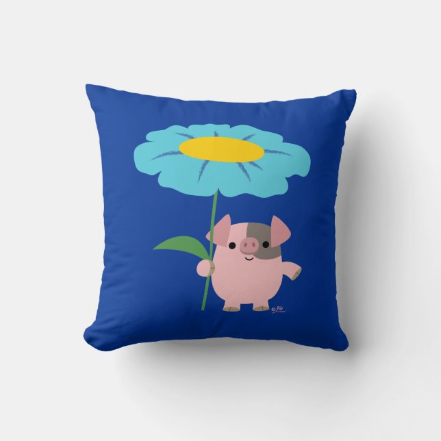 Cerdo Personalizado Cuto Con Almohada Gift (Azul) (Anverso)