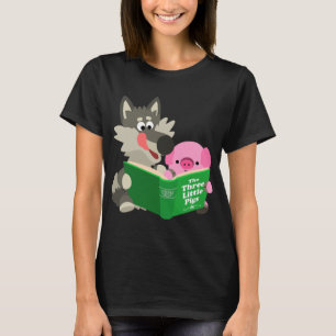 Cerdo Personalizado y lobo leyendo camiseta de muj