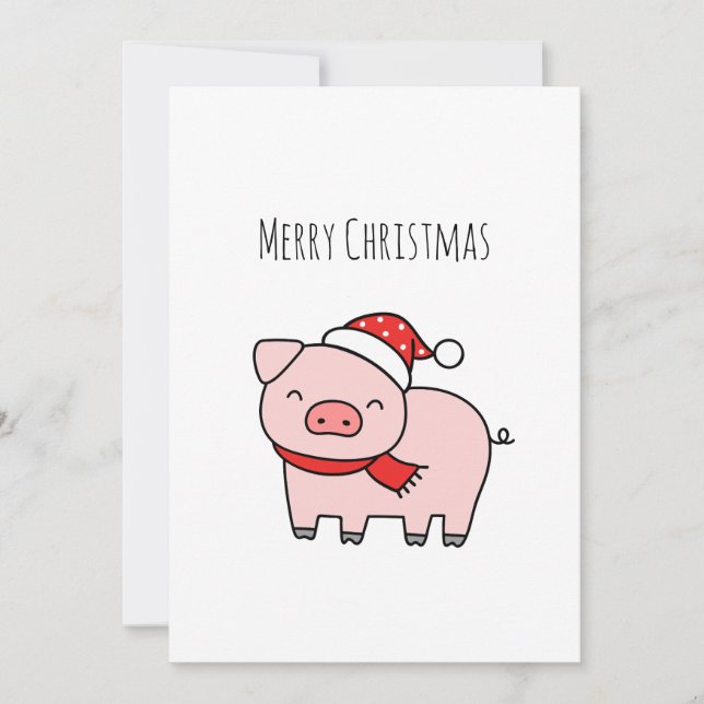 Cerdo rosa lindo Feliz Navidad Minimalista (Anverso)