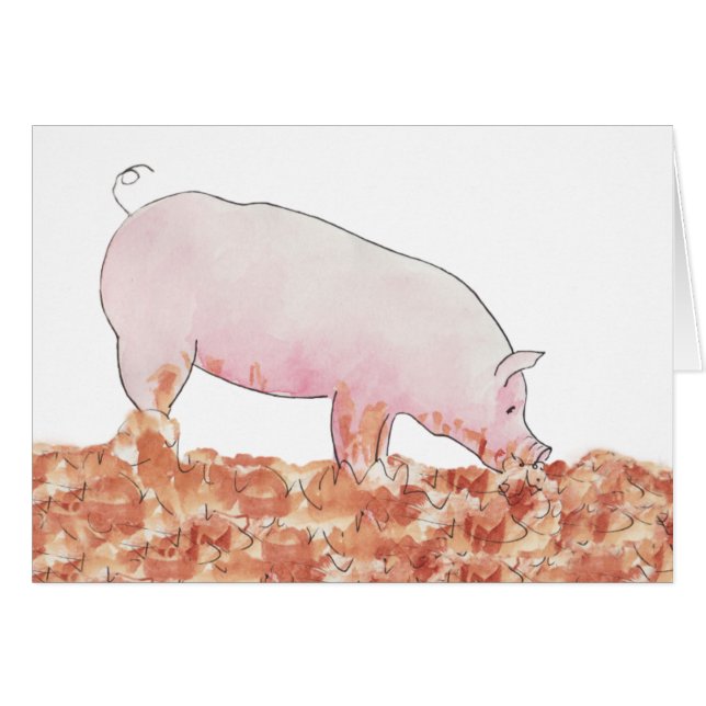Cerdo rosado en barro curioso acuarela arte animal (Anverso (Horizontal))