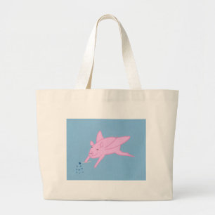 Cerdo volador rosa haciendo bolsas de lona de estr