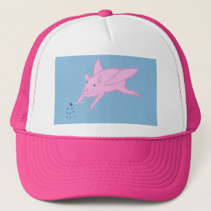 Cerdo volador rosa haciendo Gorras de las Estrella