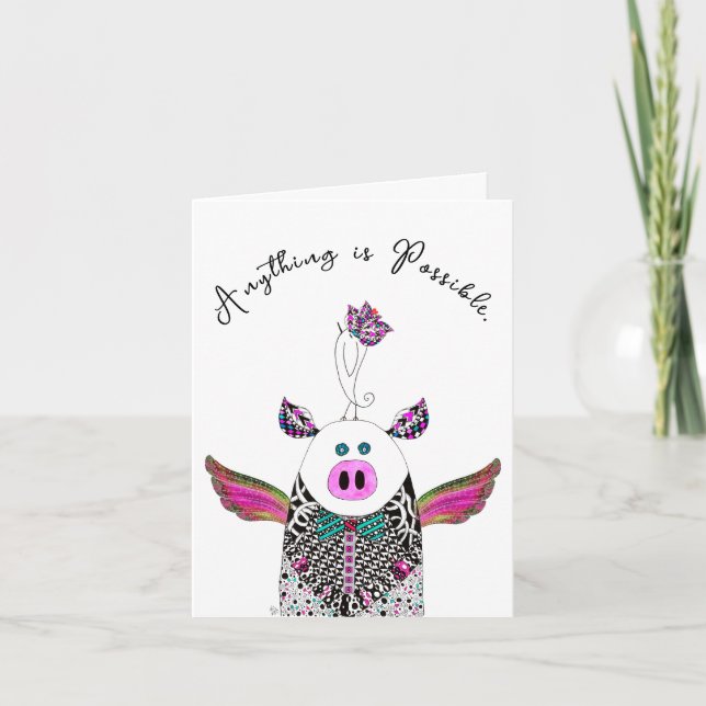 Cerdo y pájaro Cualquier cosa es posible tarjeta d (Anverso)