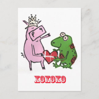Cerdo y rana en tarjeta de la tarjeta del día de