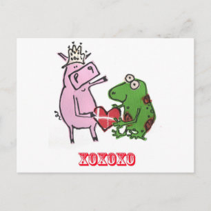 Cerdo y rana en tarjeta de San Valentín de amor