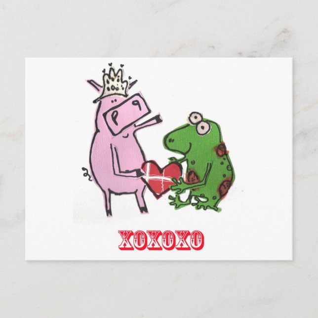 Cerdo y rana en tarjeta de San Valentín de amor (Anverso)