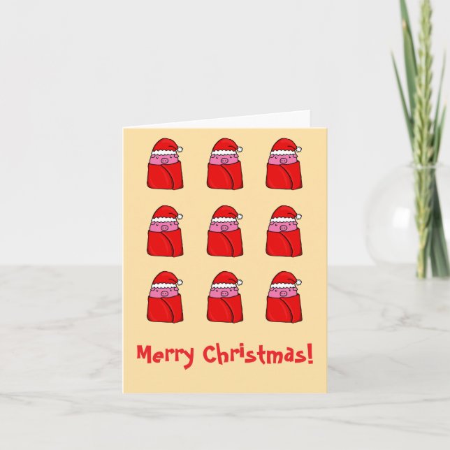 Cerdos con tarjeta de Navidad de mantas (Anverso)