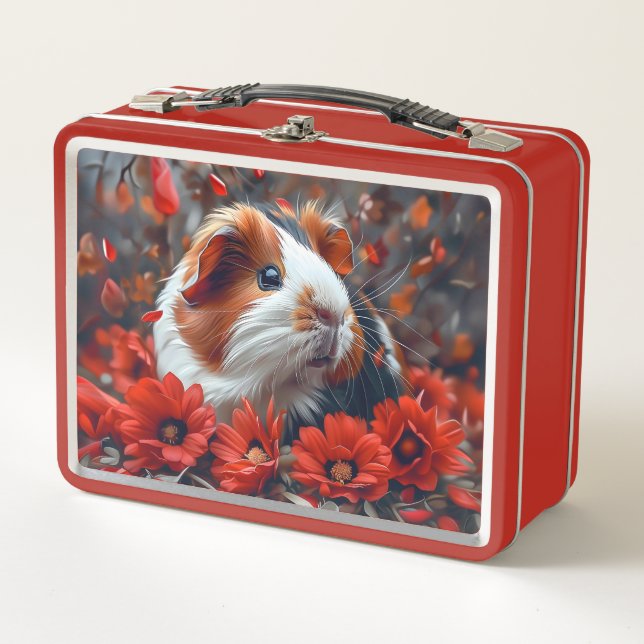 Cerdos de Guinea entre flores rojas (Anverso)