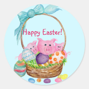 Cerdos de Pascua felices, huevos en pegatinas de l