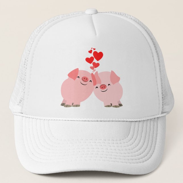 Cerdos lindos del dibujo animado en gorra del amor (Anverso)