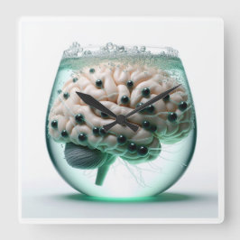 Cerebro futurista en reloj de pared de vidrio