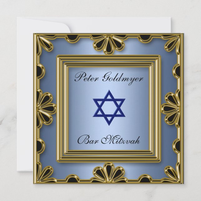 Ceremonia azul del bar Mitzvah Invitación (Reverso)