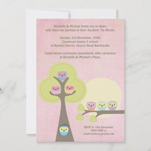 Ceremonia de bautismo Christening Invitación de la (Anverso)