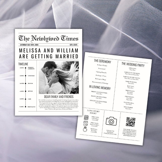 Ceremonia de cronología del programa de casamiento (newspaper wedding program)