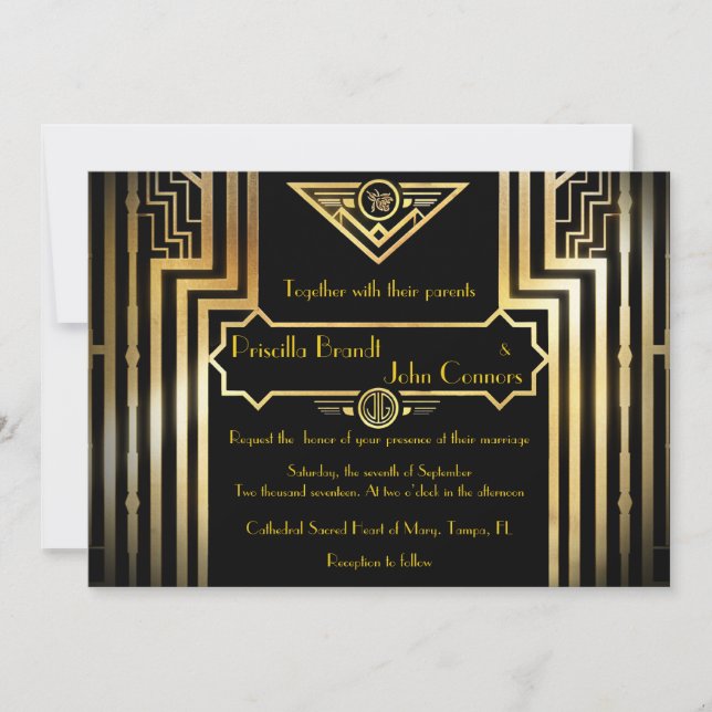 Ceremonia de invitación a la boda, gran Gatsby (Anverso)